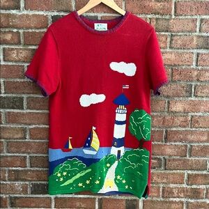 Vintage Quacker Factory Nautical themed shortsleeved sweater size M